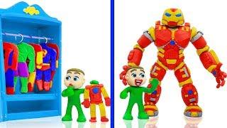 BABY MEETS SUPERHERO IRON HULKBUSTER  Cartoons Play Doh Stop Motion