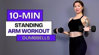 10-Min Standing Arm Workout | Dumbbells Only | Biceps, Triceps & Shoulders (No Push-Ups)