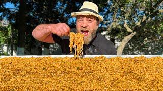 Huge Portion of Fiery Noodles! Very Spicy and Tasty Noodles with Ground Beef