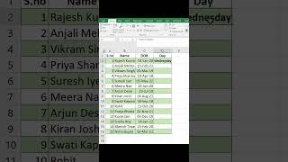 Finding Day of a given set of dates in  MS- EXCEL #exceltips #exceltricks  #excel.