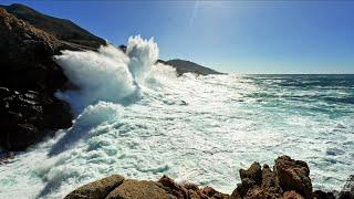 Big Waves Crashing Against Cliffs on a Windy Blue Sky Day! - Granite Canyon Bridge, Big Sur, CA