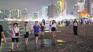 Beautiful Night Walk at GWANGALLi Beach, Seoul Travel Walker, Busan Travel.