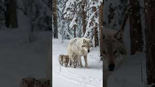 Mother Wolf and Her Pups in Snowy Silence ️ #wildlife #animals #nature