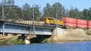 UP 7856 Leads Westbound Stacks Over the Feather River Bridge