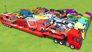 LOAD & TRANSPORT POLICE CARS, FIRE TRUCKS, AMBULANCES, MOTORBIKE, PICKUP, JEEP -Farming Simulator 22