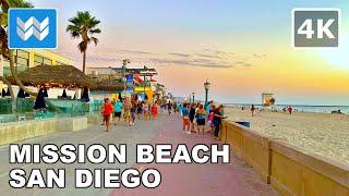 [4K] Mission Beach Boardwalk to Belmont Park in San Diego, California - Sunset Walking Tour 