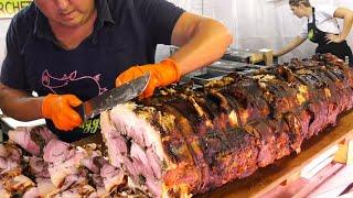 Italy Street Food. Porchetta, Burgers, Sausages, Asado, Cheese, Roasted Pork, Farinata