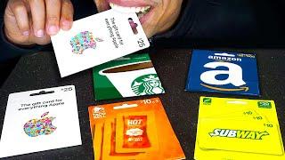 ASMR EDIBLE GIFT CARDS AMAZON STARBUCKS APPLE TACO BELL SUBWAY EATING *FAKE* MUKBANG 먹방 PRANK