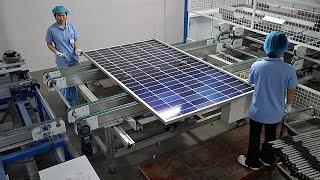 The process of producing solar photovoltaic panels in a Chinese factory