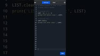 #python 226.Clear a list Using clear() method | #shorts #coding #pythonforbeginners #python3