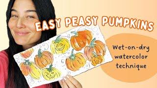 Autumn Pumpkins! Ink and wash tutorial/ Beginner-friendly watercolor / The Aloha Studios