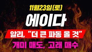 [긴급속보] 11월23일(토)에이다알리, "더 큰 파동 올 것"개미 매도, 고래 매수#에이다 #에이다가격