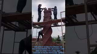 Building a Spiral Chimney! Skilled Workers Craft a Unique Structure