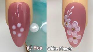 Easy White Flower Nails Art For Beginner Vẽ Hoa New Nails Design  New Nails