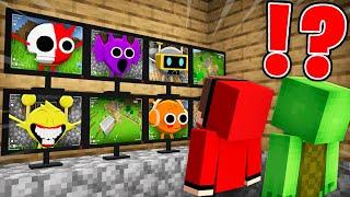 JJ and Mikey Watching for Scary SPRUNKI TAPES on CAMERAS in Minecraft! - Maizen