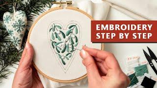 CHRISTMAS ORNAMENT - Hand Embroidery Tutorial For Beginners | MISTLETOE KISS Pattern