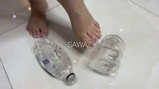 I play with my feet with a water bottle. In the end, I press and crush them  #feet