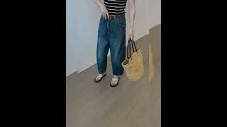 YLEMI 여성 하이웨스트 봄 여름 와이드 9부 청바지 데님 팬츠