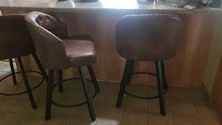 Counter Height Bar Stools Set | Swivel Faux Leather Upholstered Bar Stools with Backs and Metal Legs