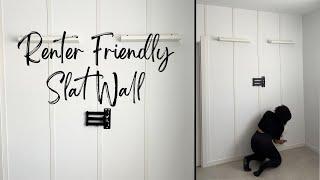 DIY Renter Friendly WHITE WOOD WALL PANEL (SLATS) WALL I TV Wall Construction series Part 3