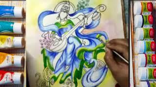 Maa Saraswati colouring wet on wet technique with Chhabra Hobby Classes/How to colour/ Saraswati Maa