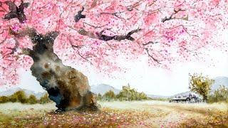 힐링 수채화, 벚꽃 만개한 어느 봄날 : 풍경 그리기