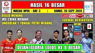 Hasil 16 Besar Macau Open 2024 Hari Ini ~ DEJAN/GLORIA & Unggulan 1 WS Menang ~ 8 Wakil INDONESIA