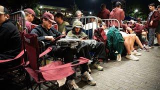 Texas A&M students wait at ticket pull for Texas game tickets