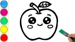 Cute Apple Picture Drawing, Painting, Coloring for Kids, Toddlers | Learn to Draw Fruits