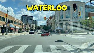 Driving around Waterloo Downtown, University of Waterloo and Laurier University Ontario Canada