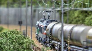 One of the nearly realistic French model railway layouts - HO scale model trains of SNCF in France