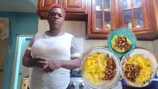 PUMPKIN RICE COOKED WITH  CORNED BEEF COOKING FOR GUEST INDOOR COOKING