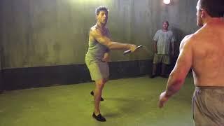 Kickboxer whacks dude with nunchucks!!