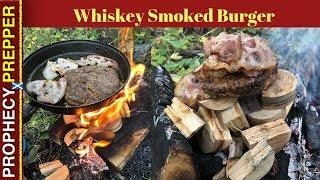 Bushcraft Campfire burger smoked in whiskey soaked wood- Delicious