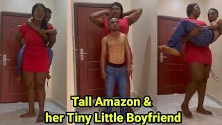 Tall Amazon and her tiny little boyfriend | tall woman short man | tall girl lift carry