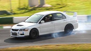 Mitsubishi Lancer Evo 9s Having Fun on a Kart Circuit! AWD Slides, Burnout & Exhaust Sound