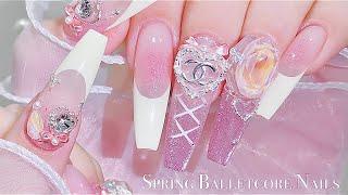 sub) Ballet Core Nails for Spring/Korean Nails / Extension Nails / Nail Art / Self-Nails / ASMR