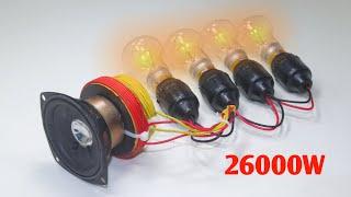 How To Make 26000W 220V Free Electricity Powerful Energy Generator Use Light Bulb Speaker Magnet