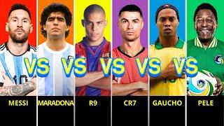 Comparison: Cristiano Ronaldo vs Lionel Messi vs Ronaldo Nazario vs Ronaldinho vs Maradona vs Pele