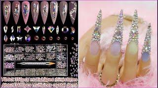 Spring French Pastel Bling Tip Stiletto Polygel Nails I Saviland Rhinestone Kit Review