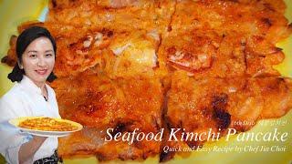 Sub-Eng,Esp l How to make Seafood Kimchi Pancake l Quick & Easy Recipe by Chef Jia Choi