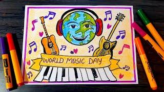 World Music Day/ Happy Music Day Poster Drawing/ How to Draw World Music Day