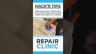 HACK'R TIPS - Use a milk cap to prevent marks and indents on work materials from clamps.
