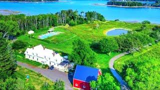 Maine Waterfront House For Sale, Seaside Farms, 19+ acres, Rolling Fields, Estate Style Outbuildings