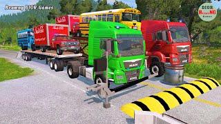 Double Flatbed Trailer Truck vs speed bumps|Busses vs speed bumps|Beamng Drive|846