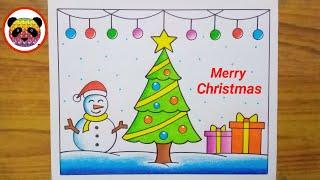 Merry Christmas Drawing / Christmas Drawing Easy Steps / Christmas Tree Drawing /Christmas Painting