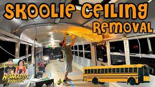 Bus Ceiling Removal on Skoolie Reveals A Surprise!