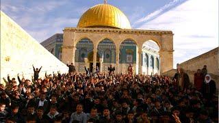 Palestinian School kids sit in front of the Dome of the Rock at Al AQSA Mosque During School trip