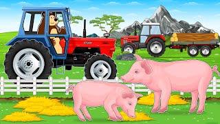 Farmer Hardwork: Tractor and Pig Transport on Trailer - Building a Pigsty | Vehicles Farm Animated