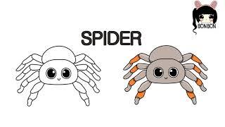How to draw a cute spider step by step - Bonbon drawings